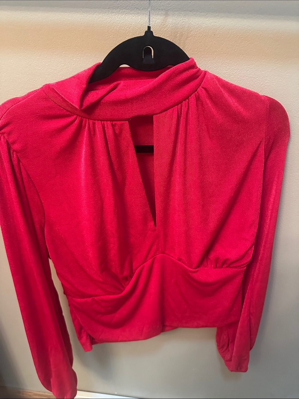 Lush Pink Mock-Neck Long Sleeve Keyhole Top